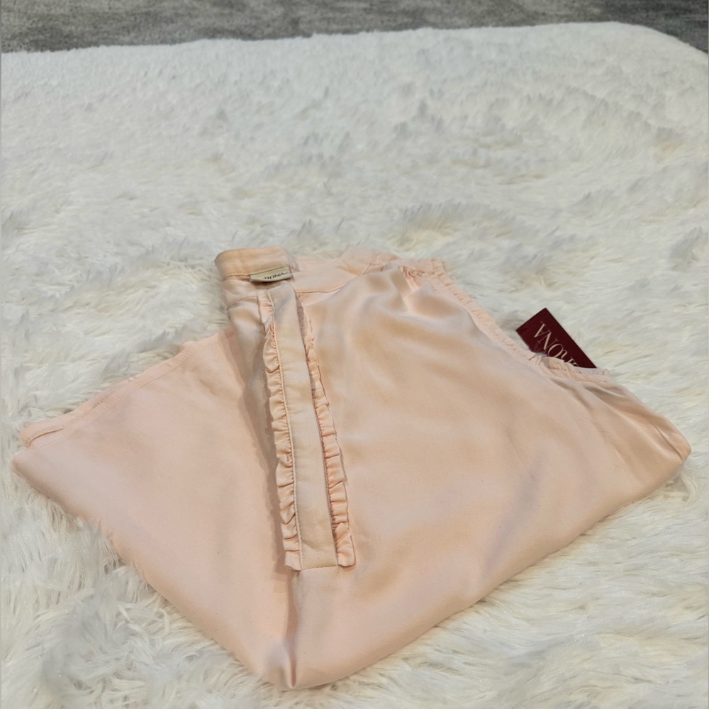 NWT- Sleeveless Merona Pink Ruffled At Neckline & Front Button Up Shirt Size- Sm